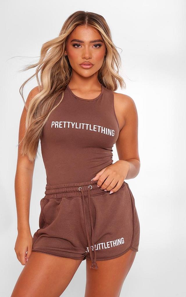 PRETTYLITTLETHING Chocolate Washed High Waist Runner Shorts Product Image