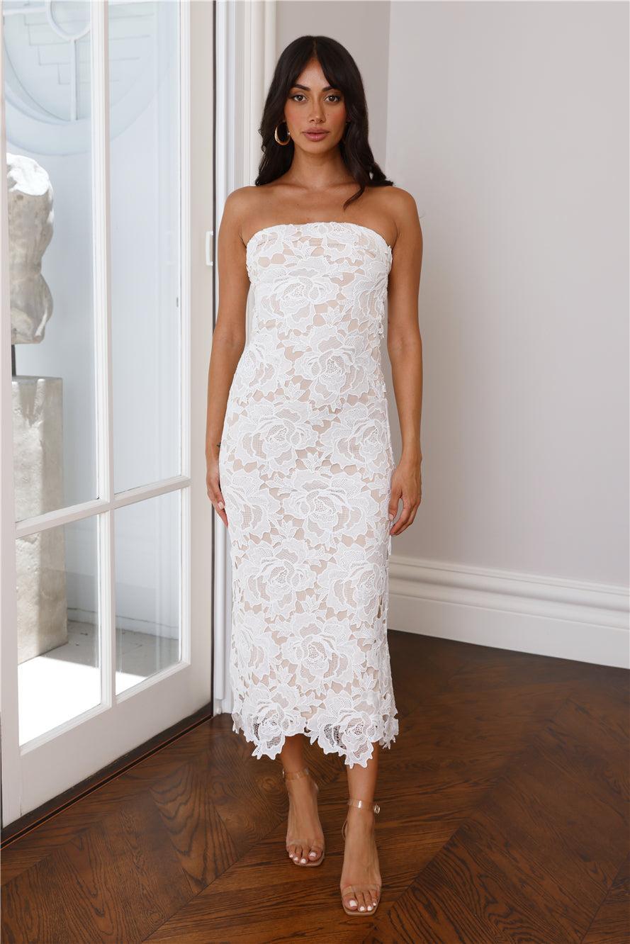 Time To Love Strapless Lace Maxi Dress White Product Image