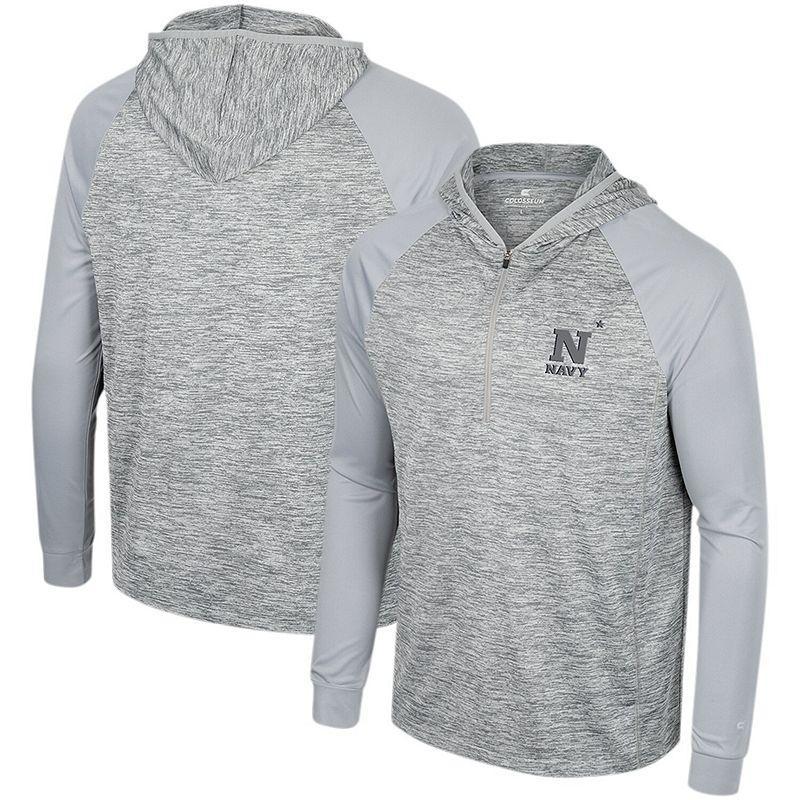 Mens Colosseum Gray Navy Midshipmen Cybernetic Raglan Quarter-Zip Hooded Top Product Image