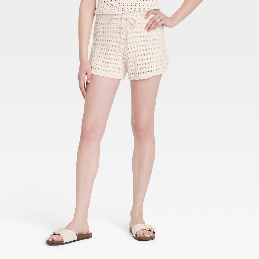 Womens Mid-Rise Openwork Shorts - Universal Thread Cream Product Image