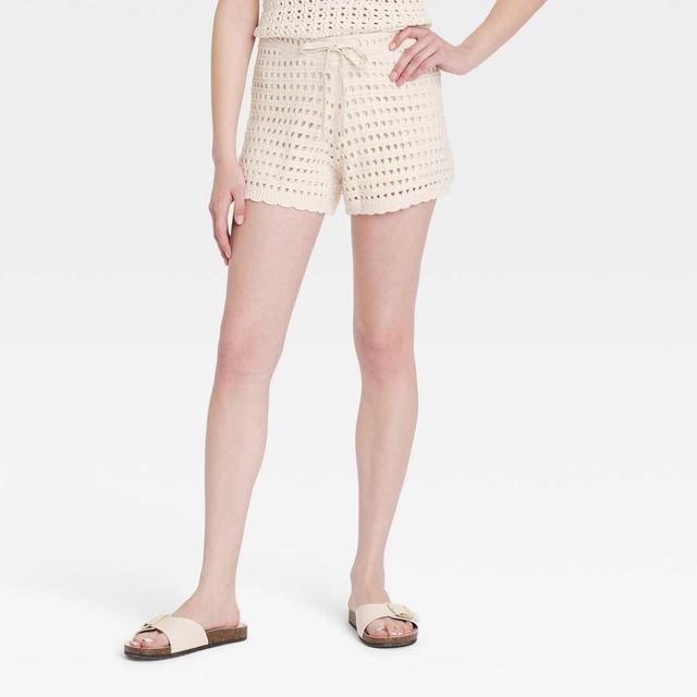 Womens Mid-Rise Openwork Shorts - Universal Thread Cream Product Image