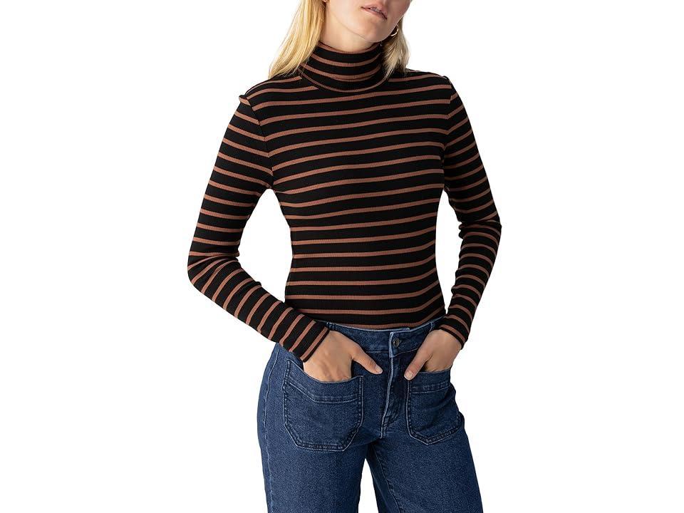 Sanctuary Essential Turtleneck (T.Almond/Blk Stripe) Women's Clothing Product Image