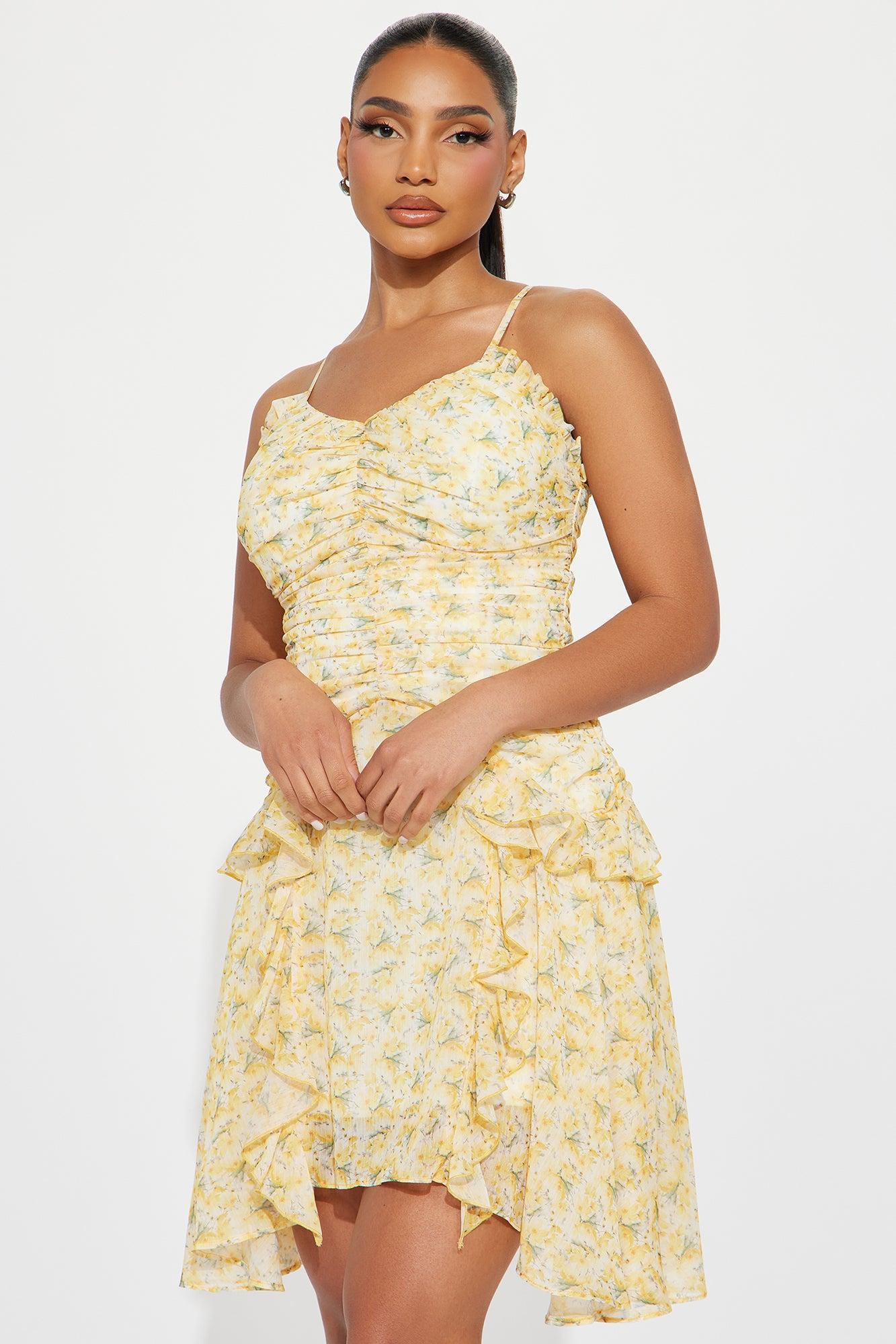 Jasmine Chiffon Mini Dress - Yellow Product Image