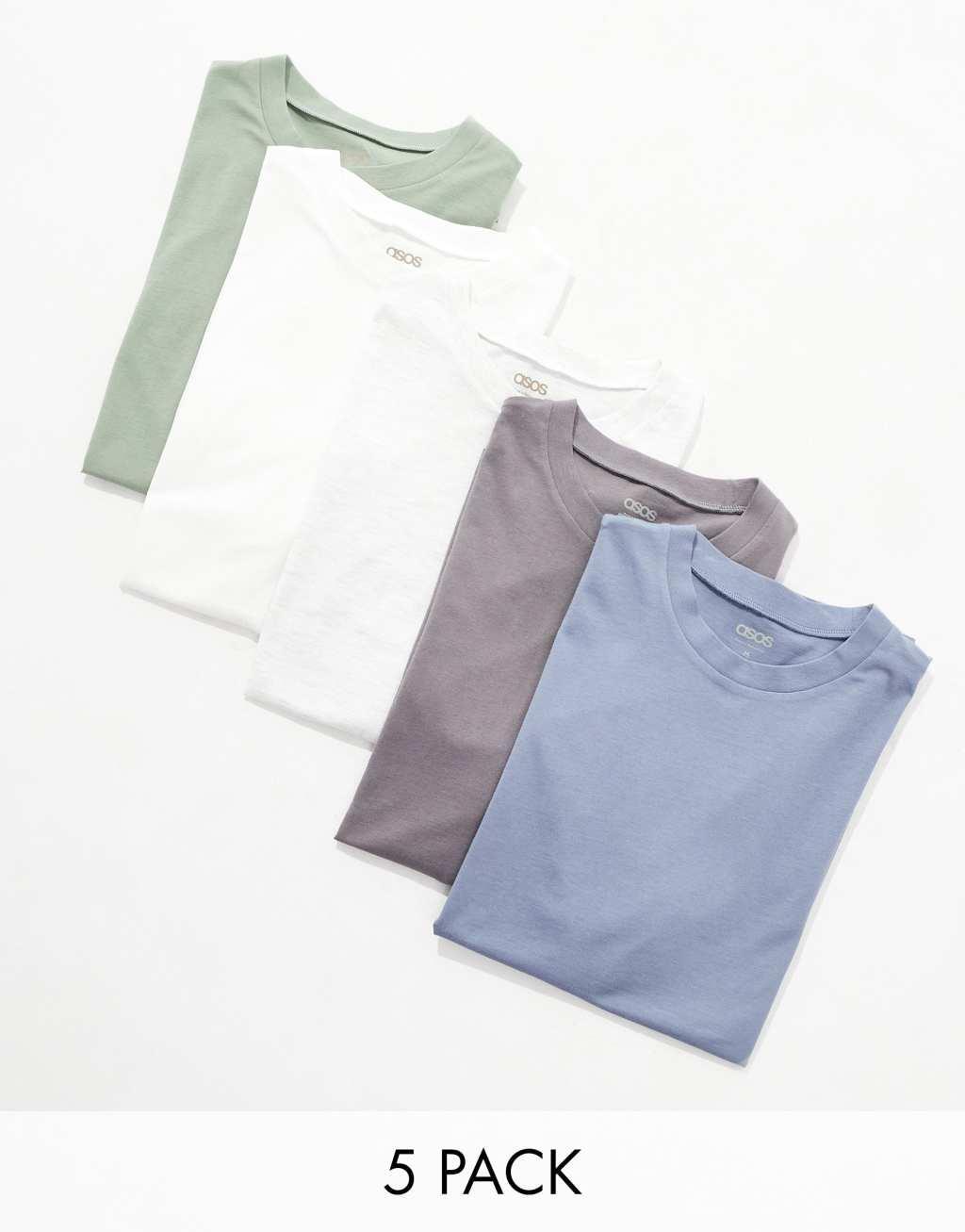 ASOS DESIGN 5 pack crew neck t-shirts in multiple colors Product Image