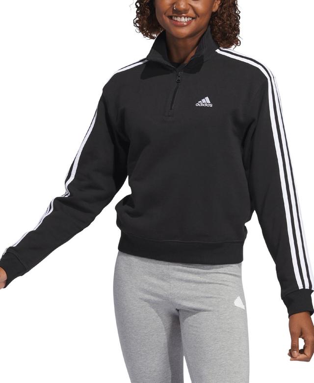 adidas Womens Cotton 3-Stripes Quarter-Zip Sweatshirt - Medium Grey Heather Product Image