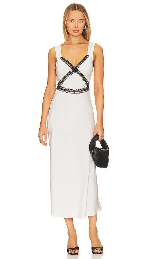 Bardot Emory Lace Trim Cutout Satin Midi Slipdress Product Image