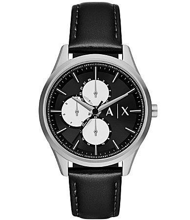 Armani Exchange Mens Dante Multifunction Black Leather Strap Watch Product Image