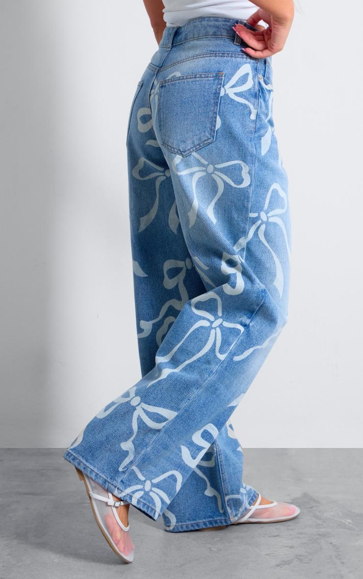 Light Blue Ribbon Detail Laser Print Jeans Product Image