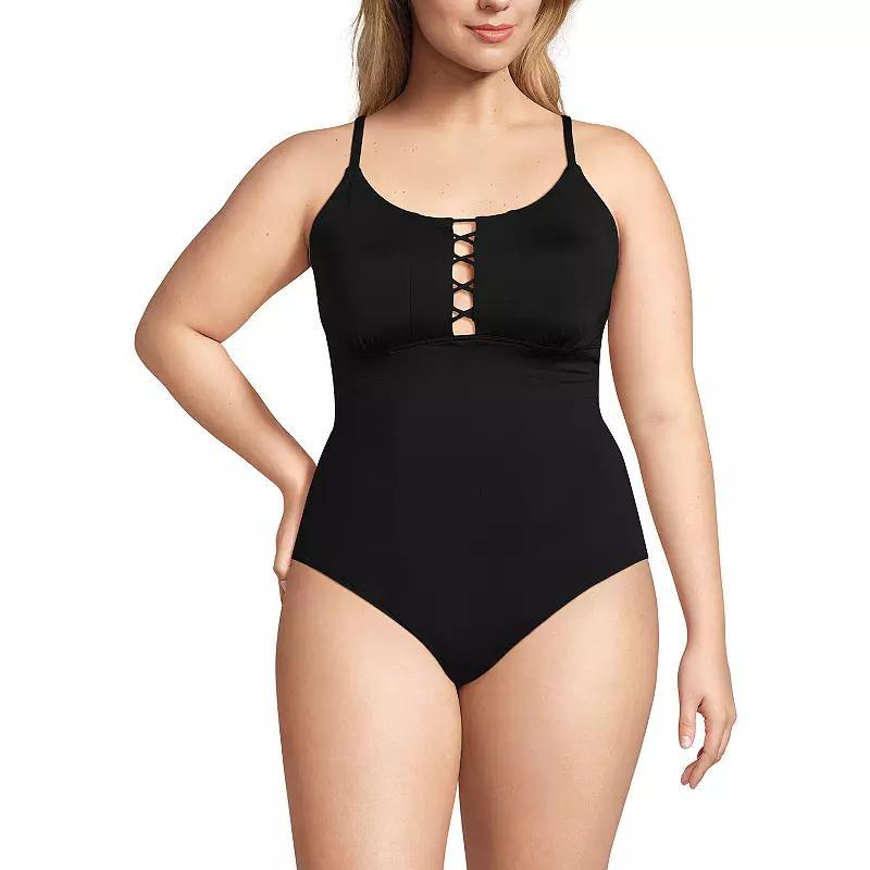 Plus Size Lands End Lace-Up Front One-Piece Swimsuit, Womens Product Image