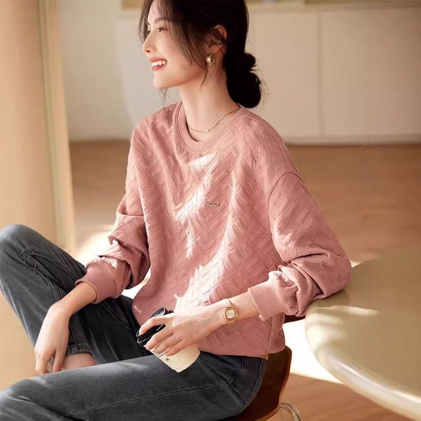 Drop Shoulder Round Neck Patterned Sweatshirt Product Image