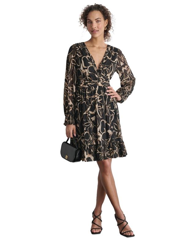 Women's Printed Chiffon Long-Sleeve A-Line Dress Product Image