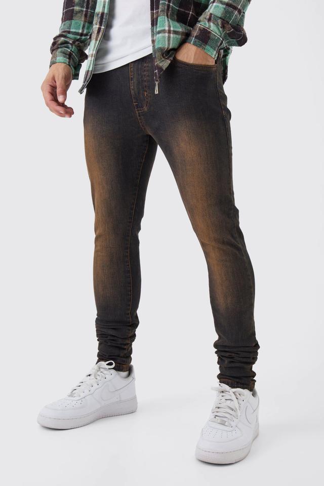 Super Skinny Stretch Stacked Brown Tinted Jeans | boohooMAN USA Product Image