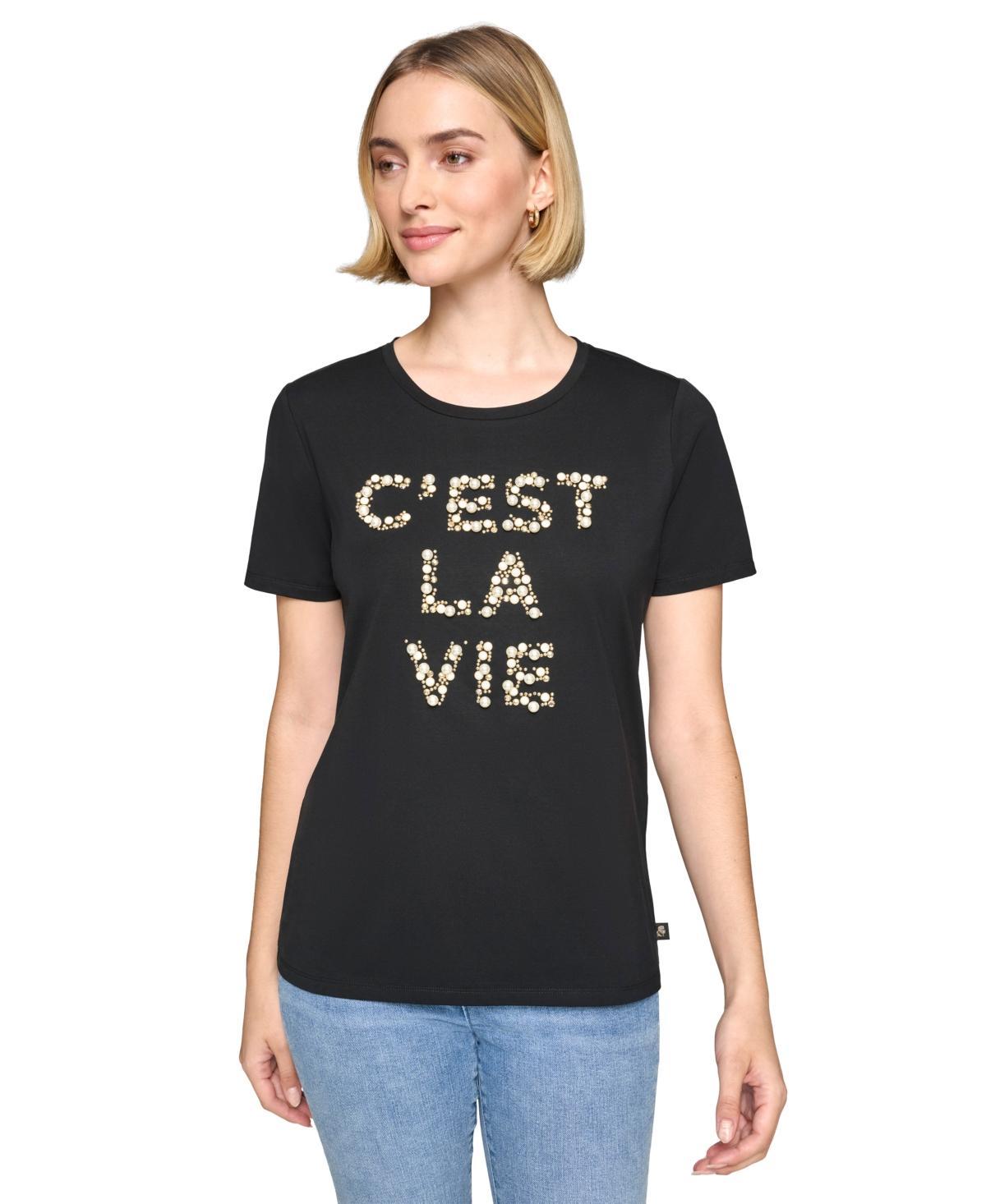 Karl Lagerfeld Paris Womens Embellished Cest La Vie T-Shirt Product Image