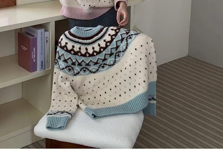 Crew Neck Patterned Oversized Sweater Product Image