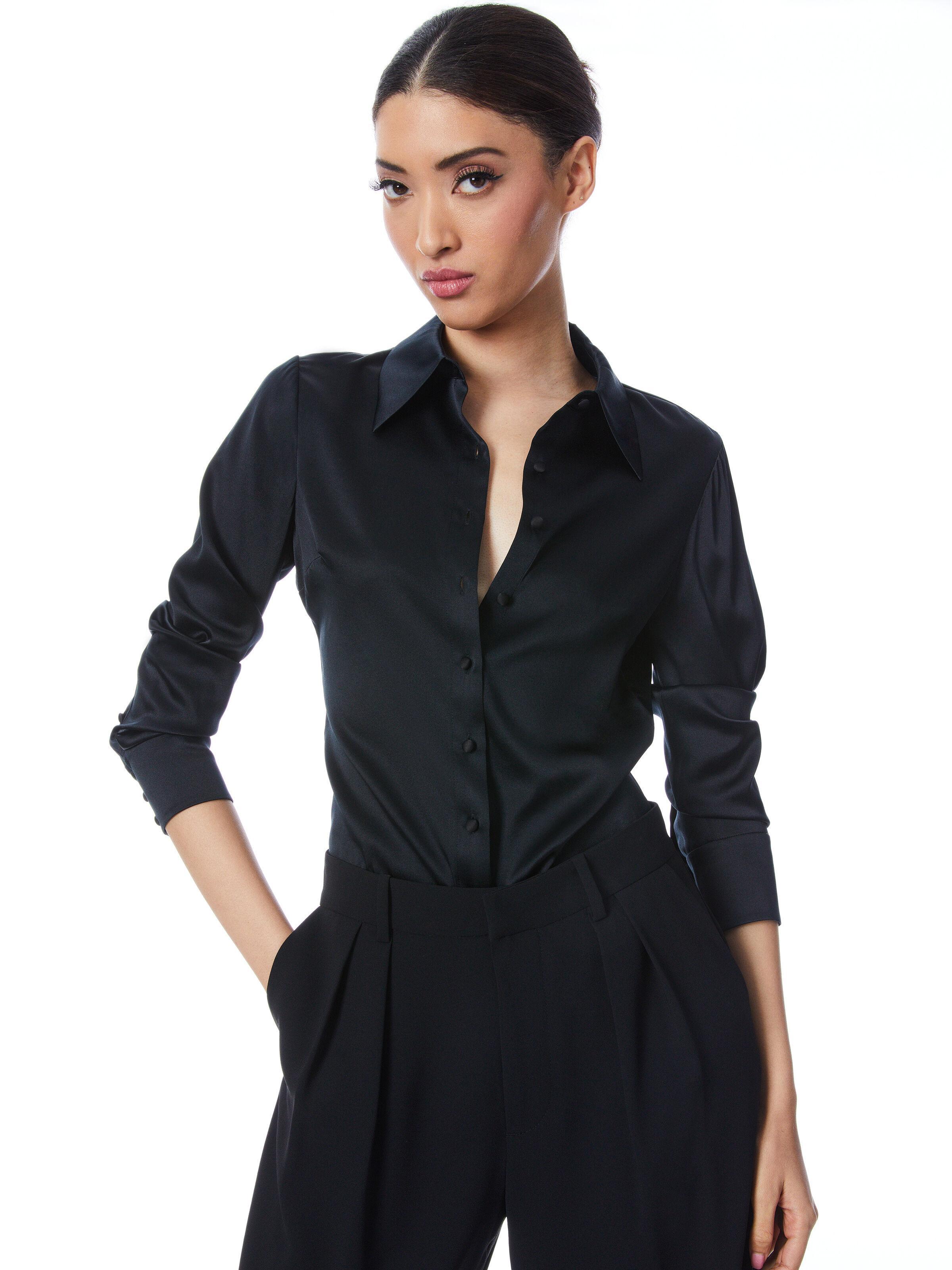 ALICE AND OLIVIA Willa Fitted Placket Top In Black Product Image