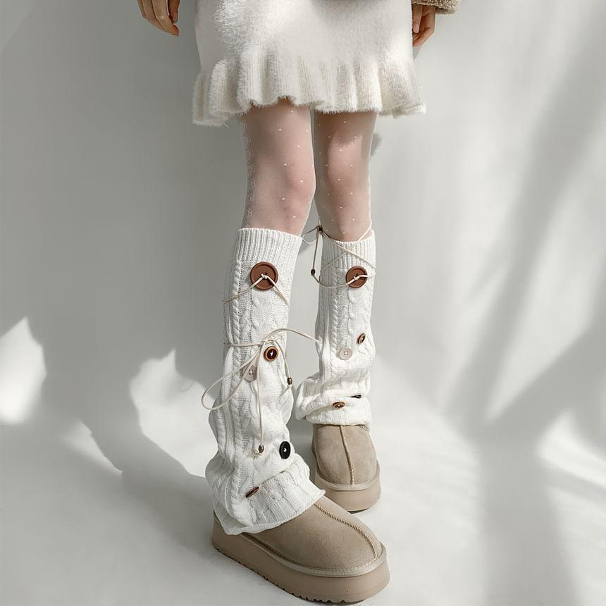 Button Accent Cable Knit Leg Warmers Product Image