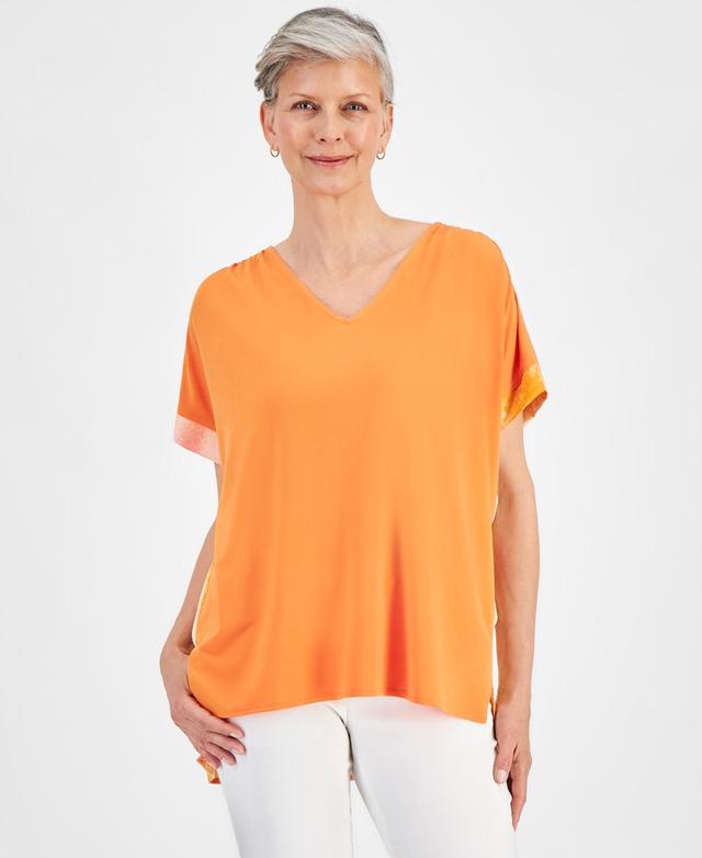 Women's Mixed-Media Short Sleeve Top, Created for Macy's Product Image