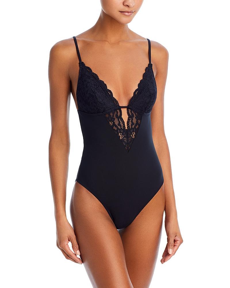 fleur du mal Charlotte Lace And Recycled Jersey 3-Way Bodysuit Black. (also in M, S, XS). Product Image