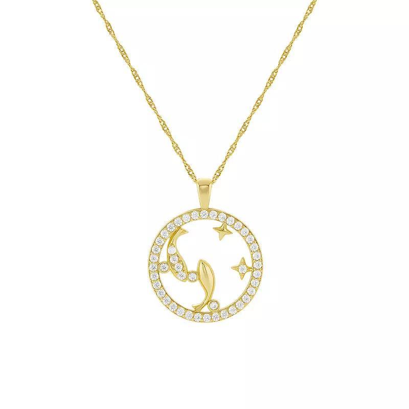 PRIMROSE 18k Gold Plated Cubic Zirconia Zodiac Coin Pendant Necklace, Womens Pisces Product Image