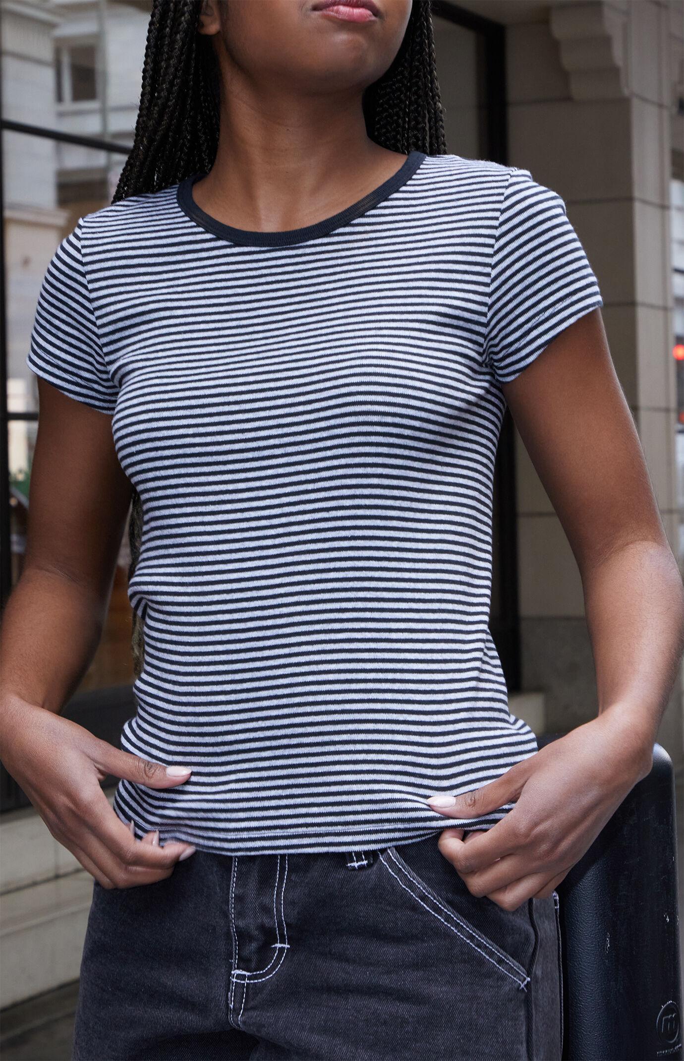 John Galt Women's Striped Hailie Basic Top in Black/Gray Product Image