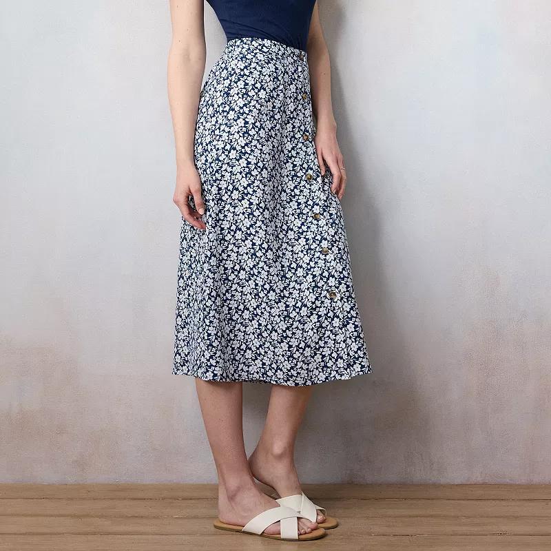 Womens LC Lauren Conrad Button Front High Rise Midi Skirt Mineral Blue Product Image