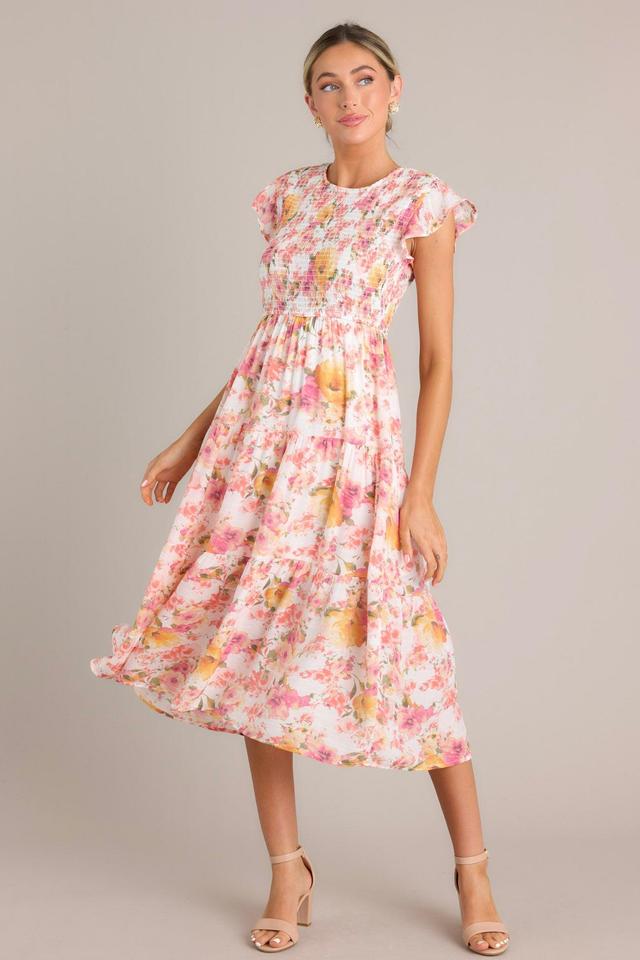 Petal Power Pink Floral Smocked Midi Dress Product Image