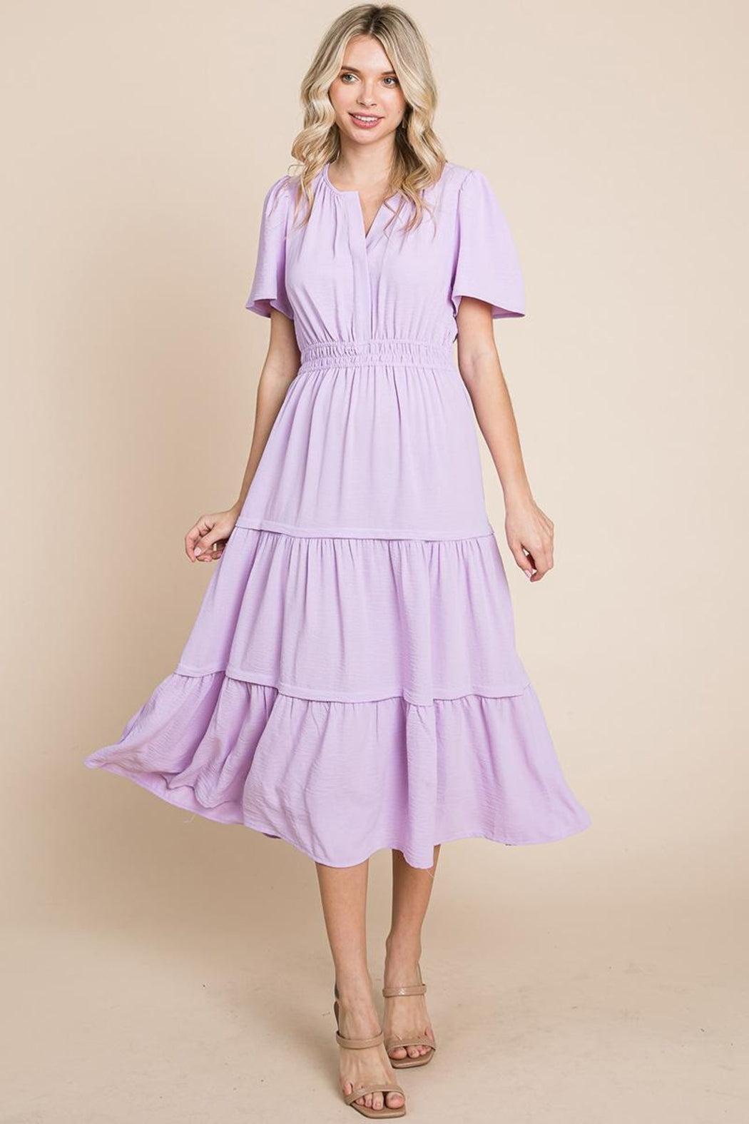 V Neck Short Sleeve Layered Maxi Dress Product Image