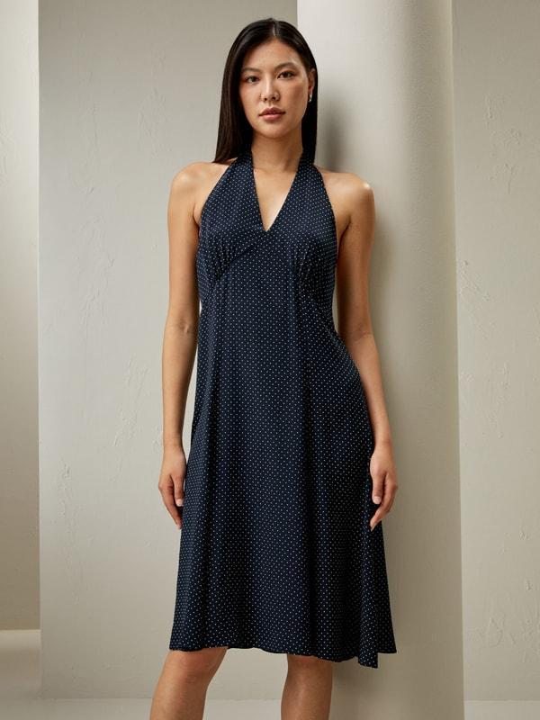 Polka Dot Halter Neck Silk Dress Product Image