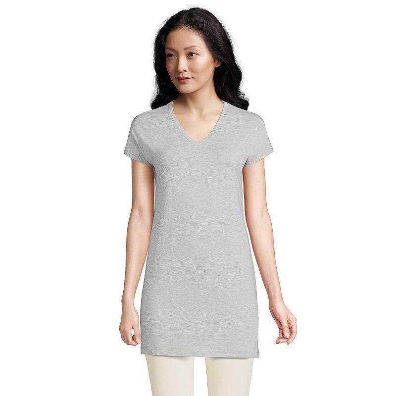 Lands End Womens Short Sleeve Jersey Extra Long V neck Tunic Product Image