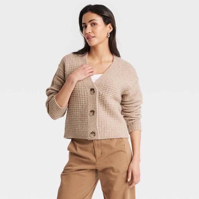 Women's Cozy Knit Button-Down Cardigan - Universal Thread™ Tan XS Product Image