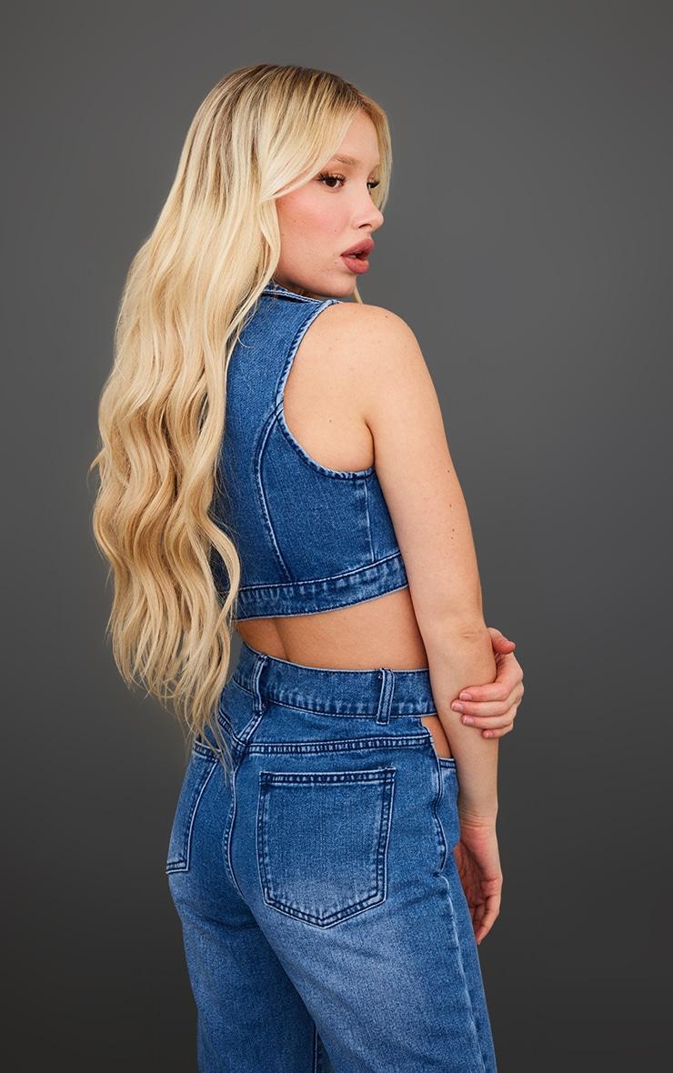 Mid Blue Wash Zip Through Denim Top Product Image