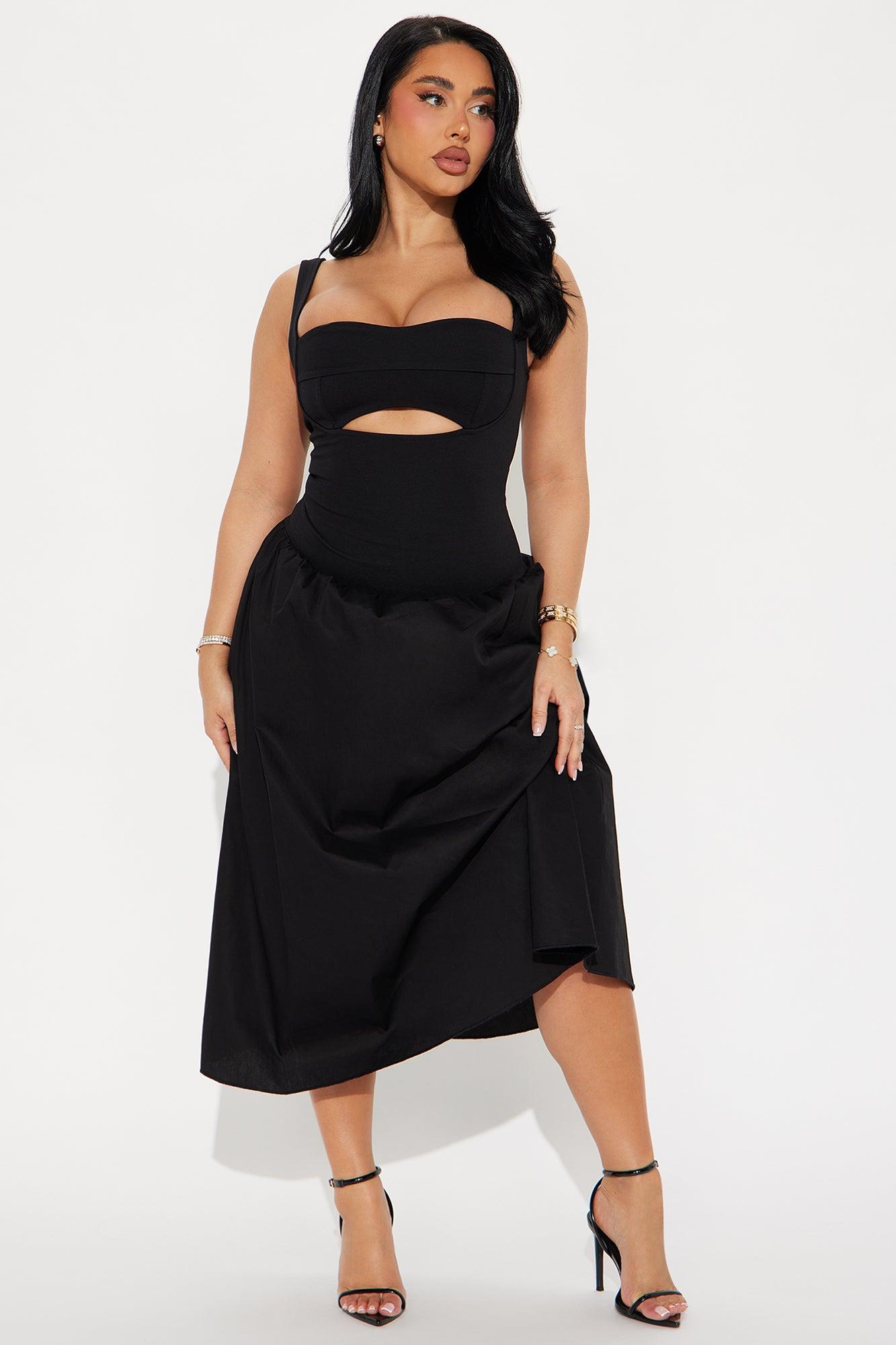 Evie Drop Waist Midi Dress - Black Product Image