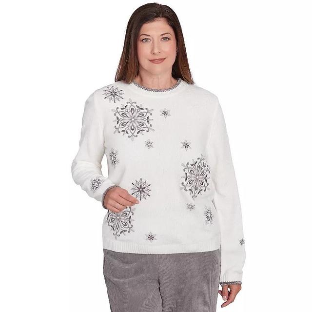 Womens Alfred Dunner Snowflake Embroidered Chenille Sweater Product Image