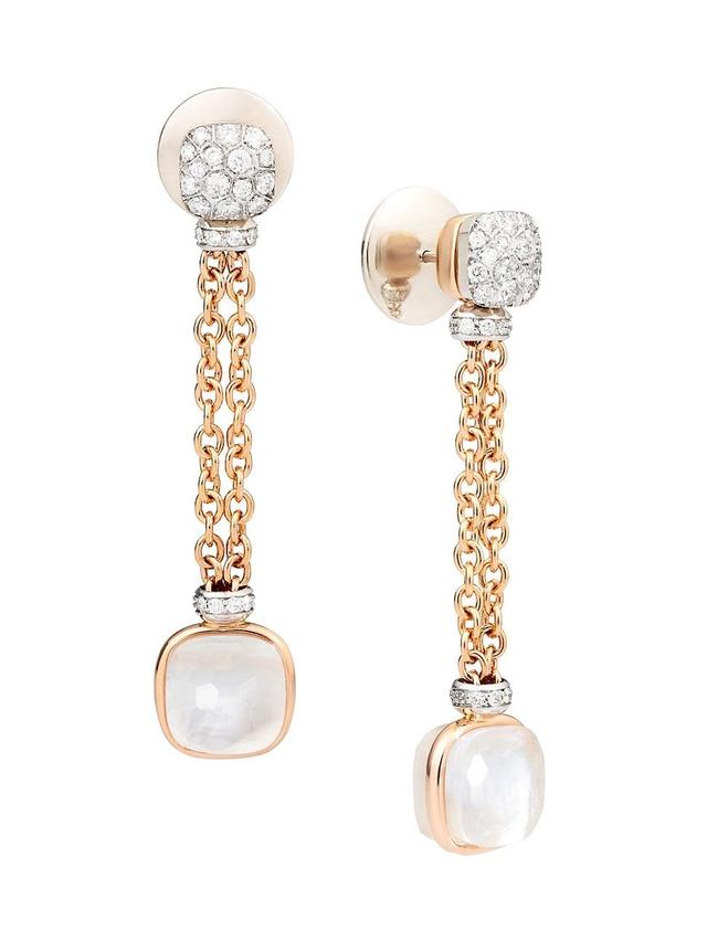 Nudo 18K Rose & White Gold Diamond, Topaz & Mother-Of-Pearl Chain Drop Earrings Product Image