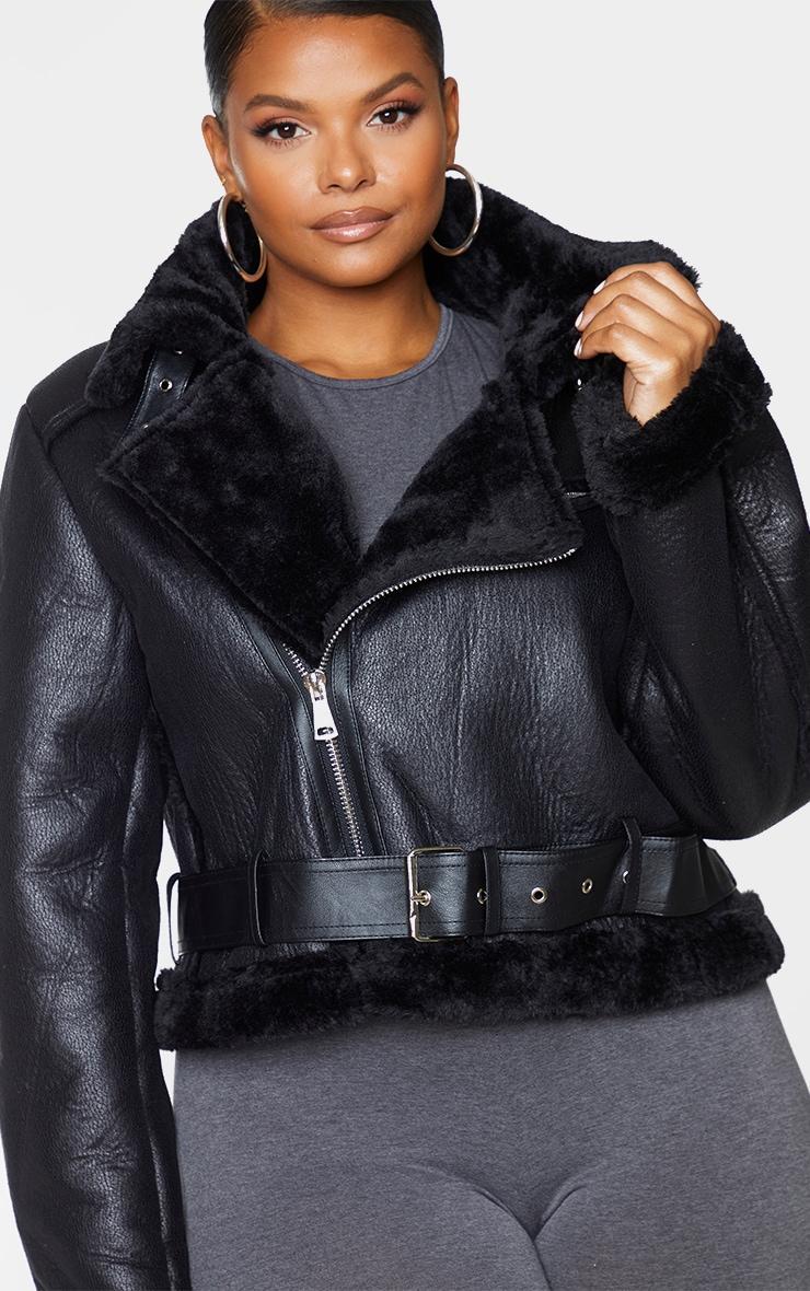 Plus Black PU Cropped Belted Aviator Product Image