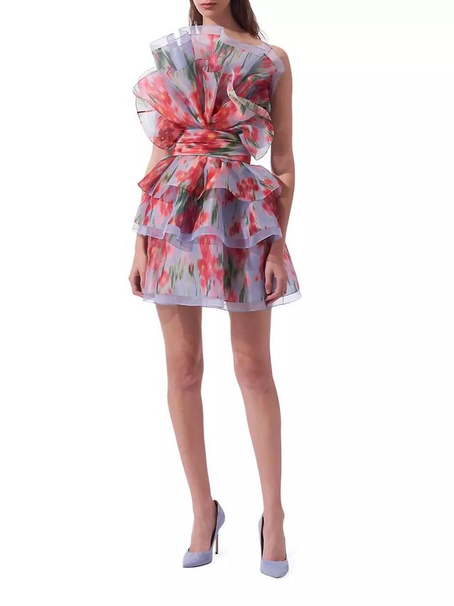 Floral Silk Ruffled Strapless Minidress Product Image