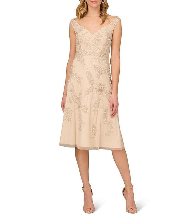 Aidan Mattox Beaded Mesh Sweetheart Neck Sleeveless Cocktail Dress Product Image