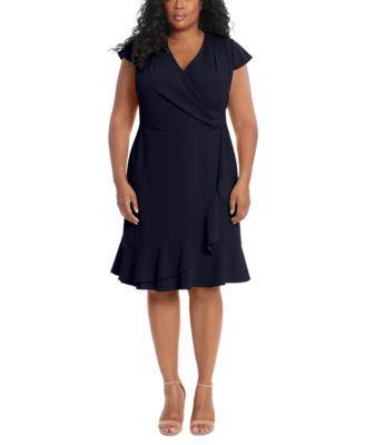 Plus Size Pleated Flounce Surplice Dress Product Image