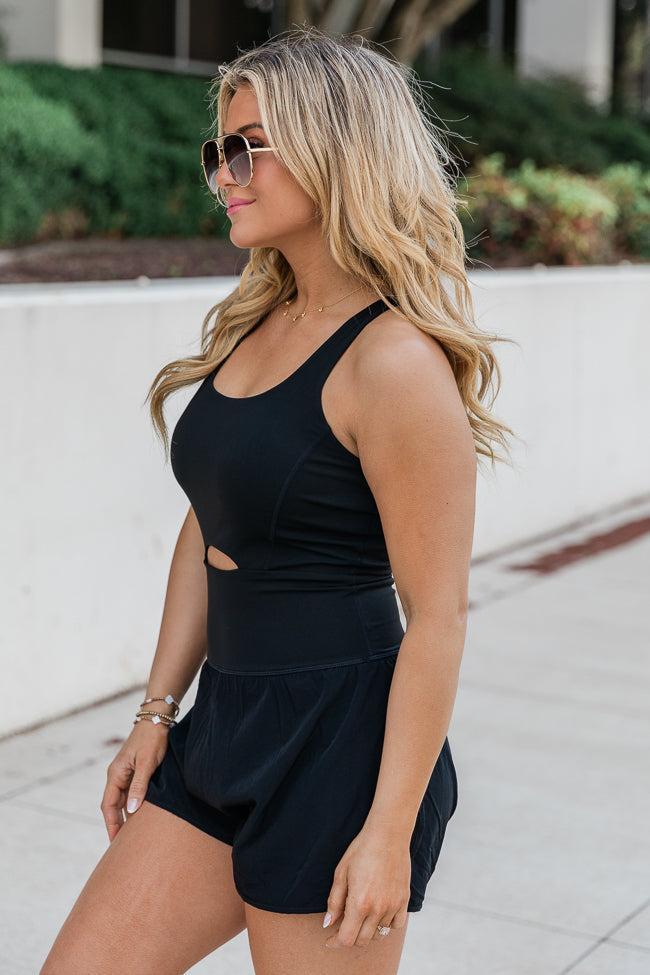 You're Thriving Black Active Keyhole Romper FINAL SALE Product Image