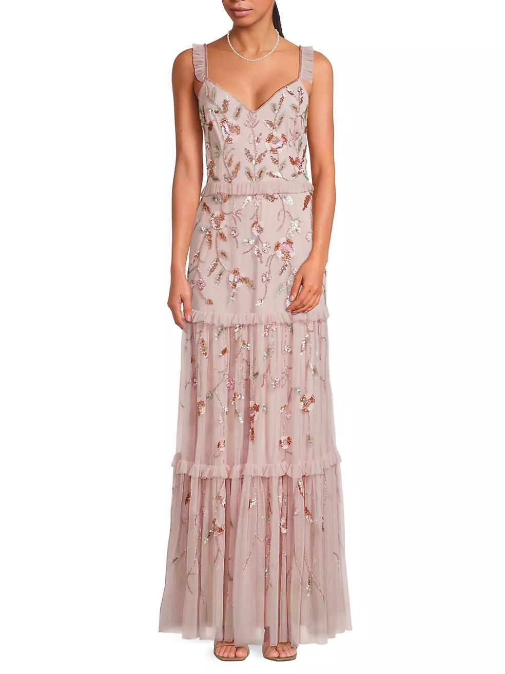 Beaded Mesh Tiered Maxi Dress Product Image