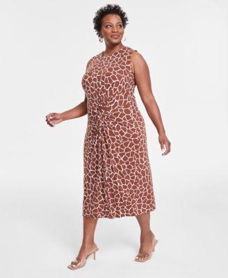 Plus Size Animal-Print Twist-Front Knit Dress, Created for Macy's product image