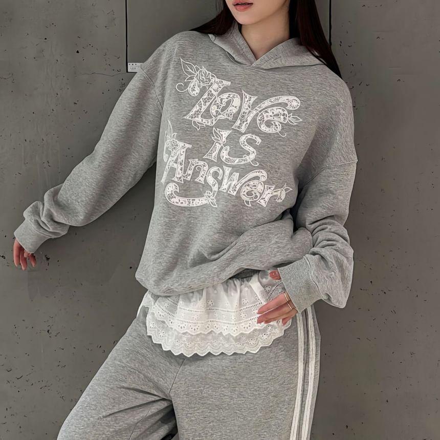 Long Sleeve Lettering Print Hooded Loose-Fit Pullover Product Image