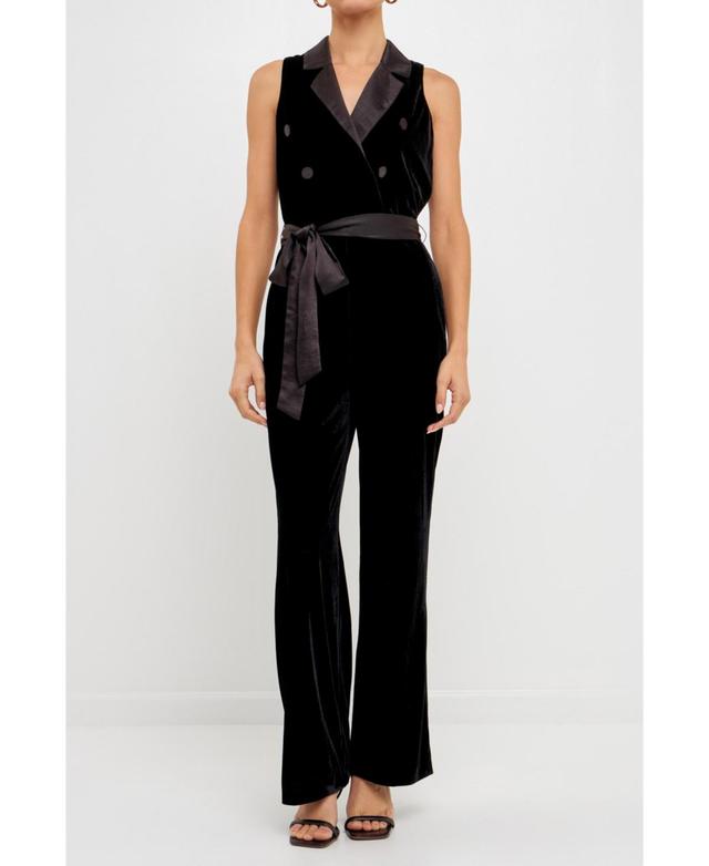 Womens Sleeveless Velvet Jumpsuit Product Image