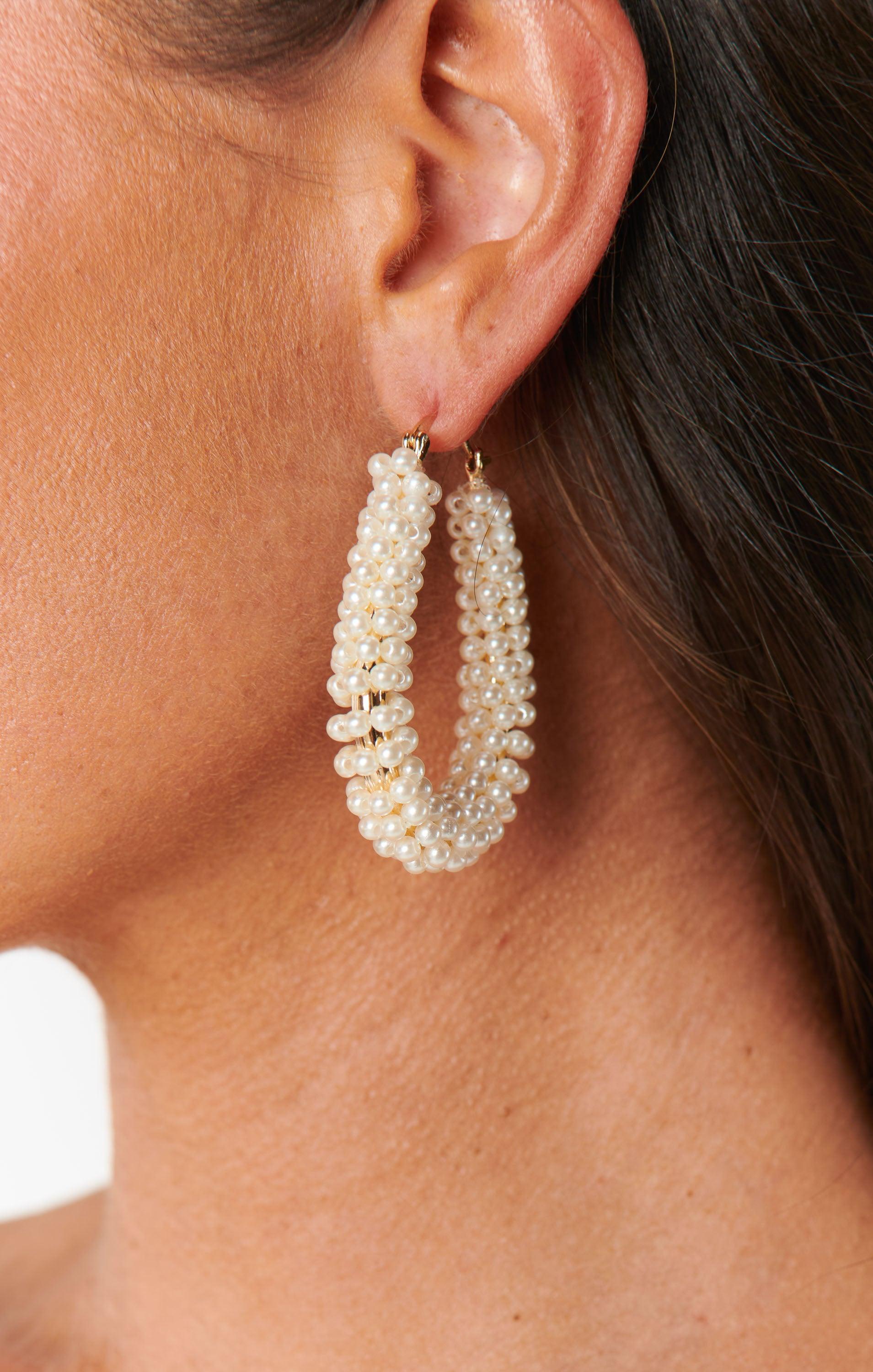 Ettika Pearl Wrapped Hoop Earrings ~ Pearl Product Image