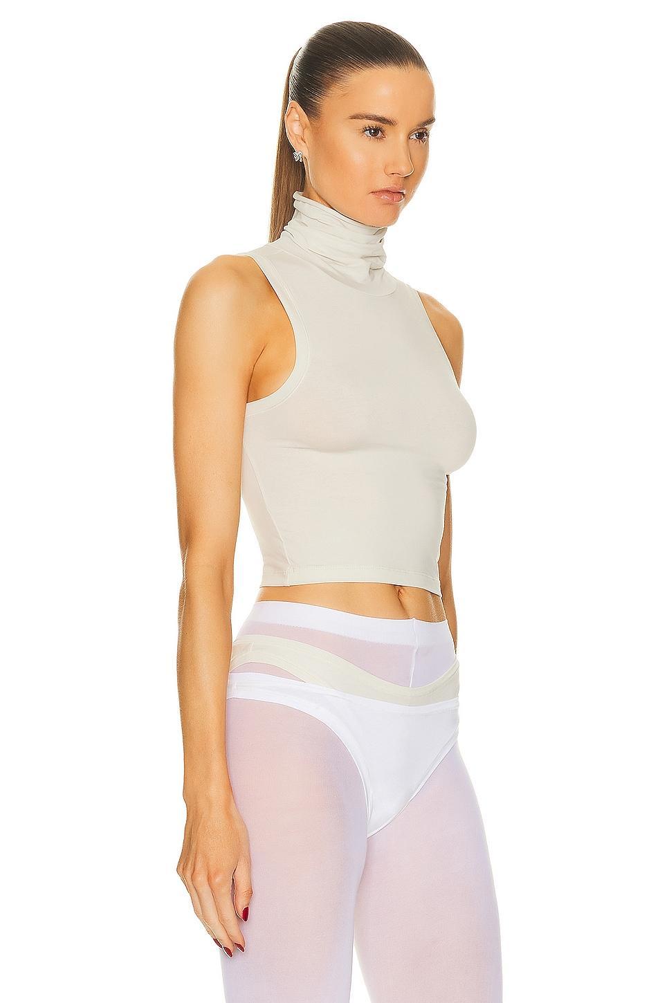 Helsa Jersey Cropped Turtleneck Tank Neutral. (also in L). Product Image