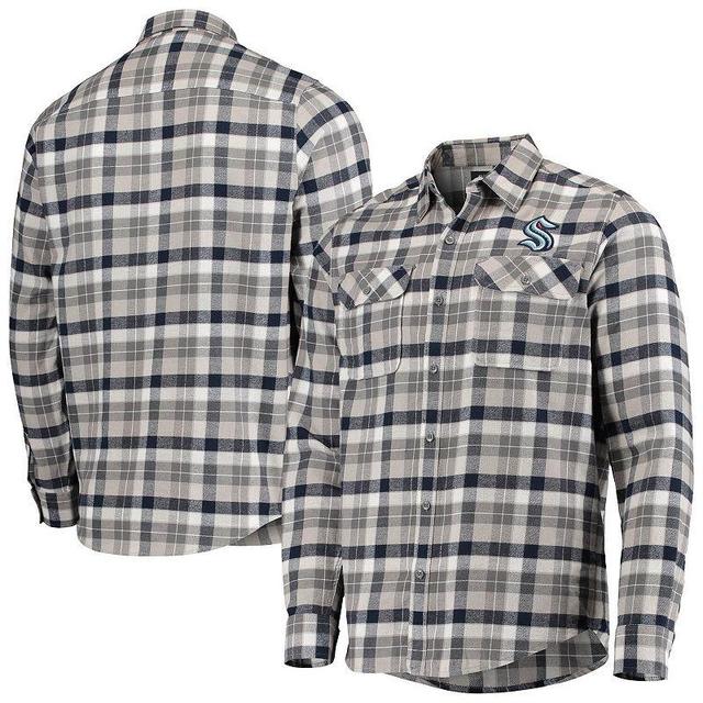 Mens Antigua Deep Sea Blue/Gray Seattle Kraken Ease Plaid Button-Up Long Sleeve Shirt Krk Blue Product Image