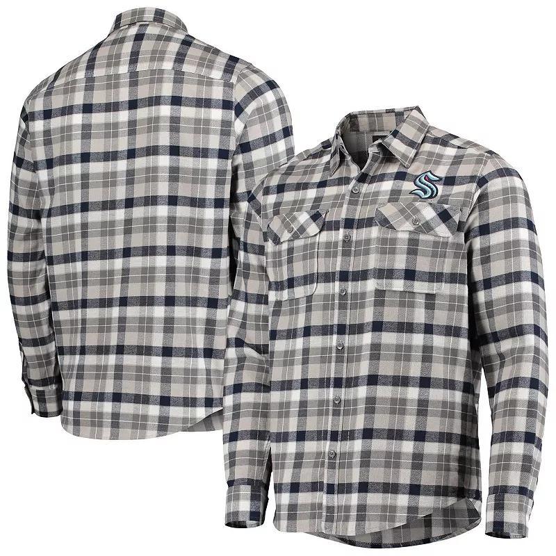 Mens Antigua Deep Sea Blue/Gray Seattle Kraken Ease Plaid Button-Up Long Sleeve Shirt Krk Blue Product Image