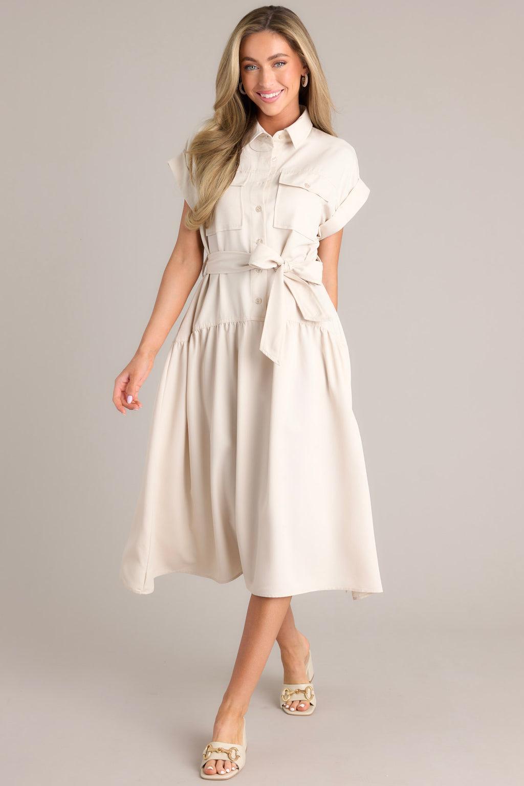 Whispers Of Wisdom Beige Midi Dress Product Image