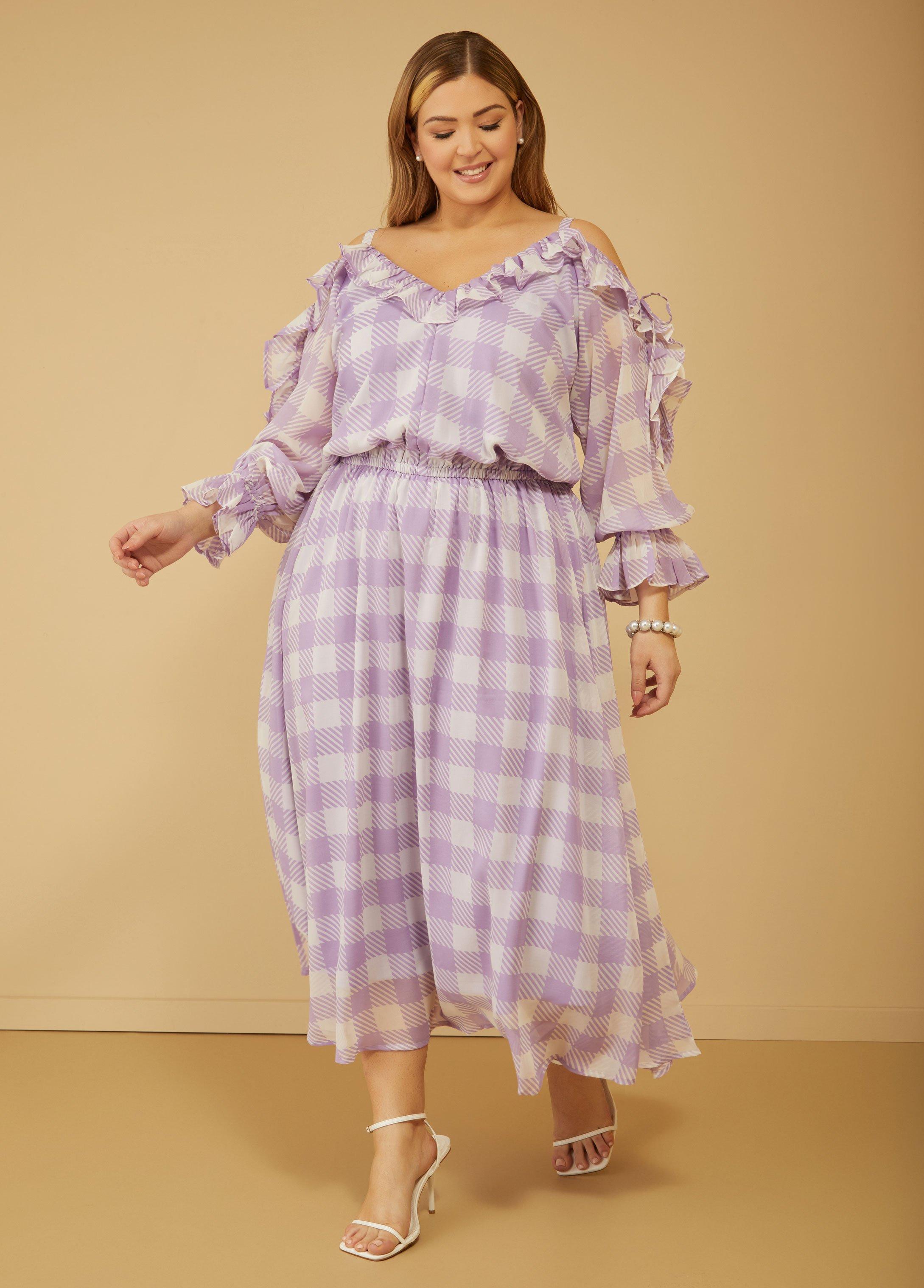 Plus Size Cold Shoulder Gingham Maxi Dress Ashley Stewart Product Image