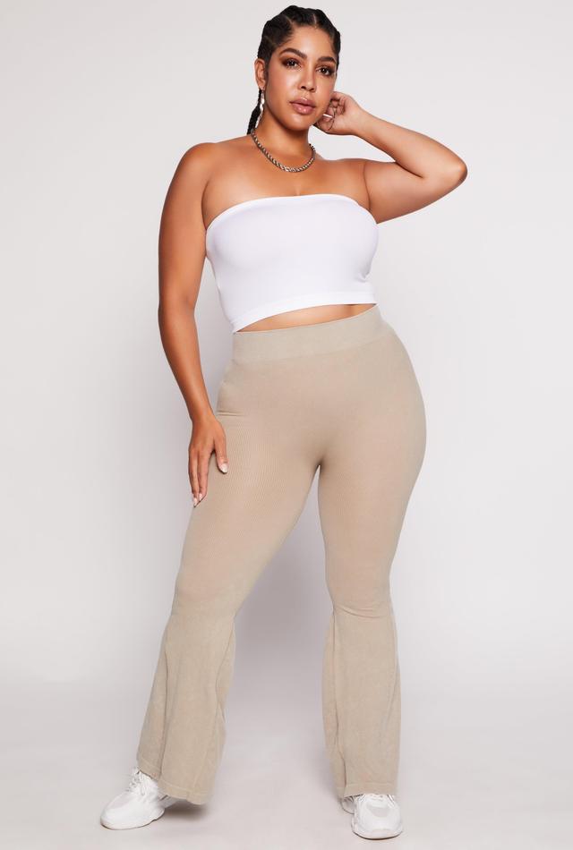 Womens Plus Size Seamless Ribbed High Waisted Flare Pants Product Image